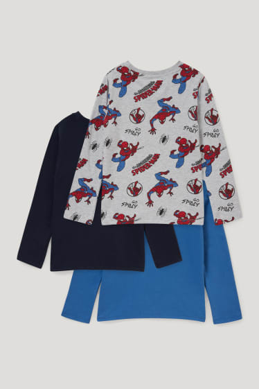 Garçons - Lot de 3 - Spider-Man - hauts à manches longues - bleu foncé