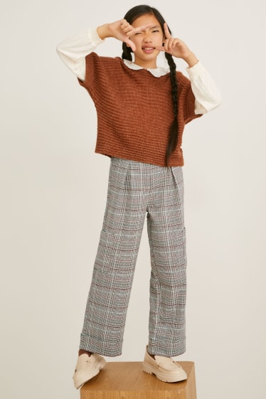 Niñas - Pantalón - de cuadros - beis