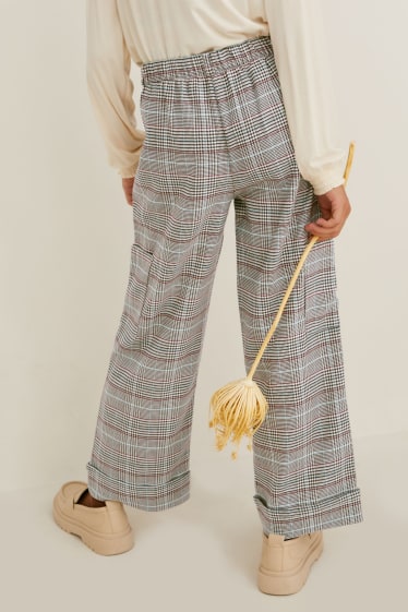 Niñas - Pantalón - de cuadros - beis
