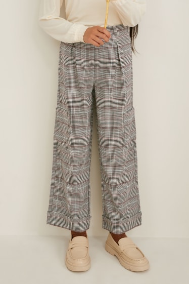 Niñas - Pantalón - de cuadros - beis
