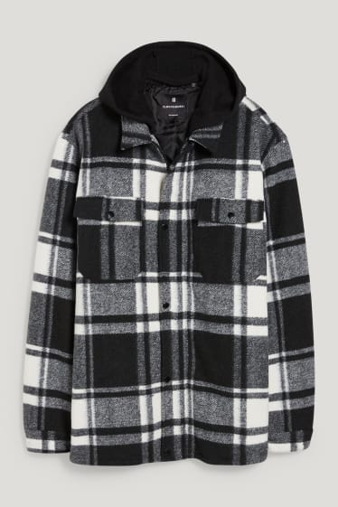 Exclusiv online - CLOCKHOUSE - jachetă tip cămașă cu glugă - în carouri - negru / alb