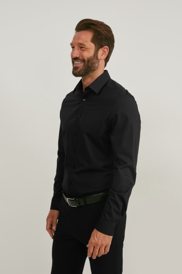 Uomo - Camicia business - slim fit - colletto all’italiana - facile da stirare - nero