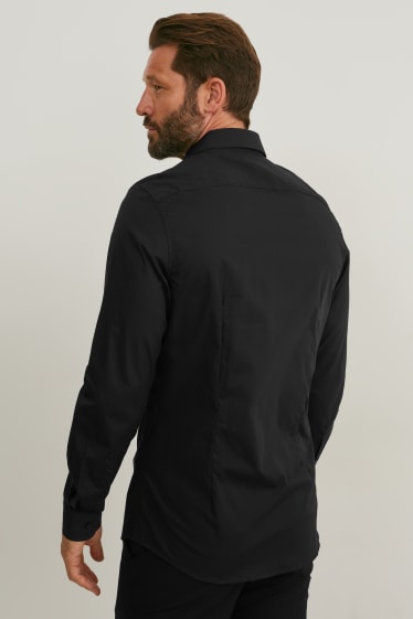 Pánské - Business košile - slim fit - kent - snadné žehlení - černá
