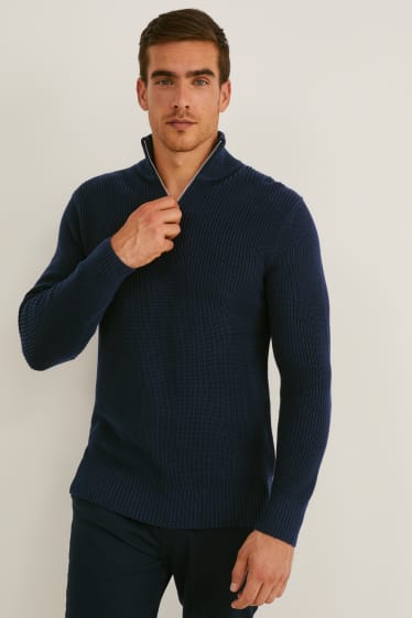 Mężczyźni - Sweter - bawełna Pima - ciemnoniebieski