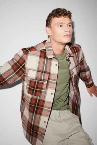 Clockhouse homme - CLOCKHOUSE - chemise en flanelle - coupe relax - col kent - à carreaux - marron / beige