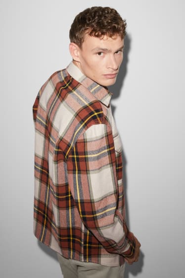 Clockhouse homme - CLOCKHOUSE - chemise en flanelle - coupe relax - col kent - à carreaux - marron / beige