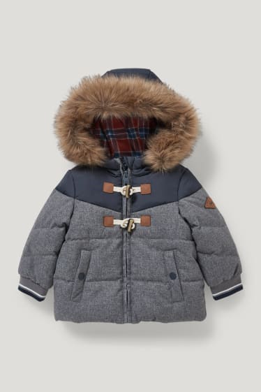 Bébé garçons - Doudoune à capuche pour bébé et garniture en fausse fourrure - gris clair chiné