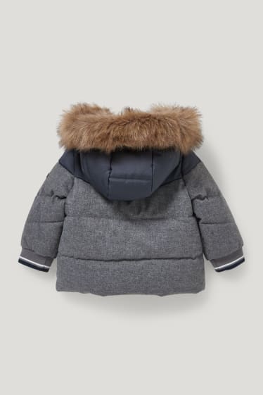 Bébé garçons - Doudoune à capuche pour bébé et garniture en fausse fourrure - gris clair chiné