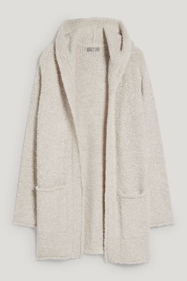 Damen - Strickjacke mit Kapuze - cremefarben