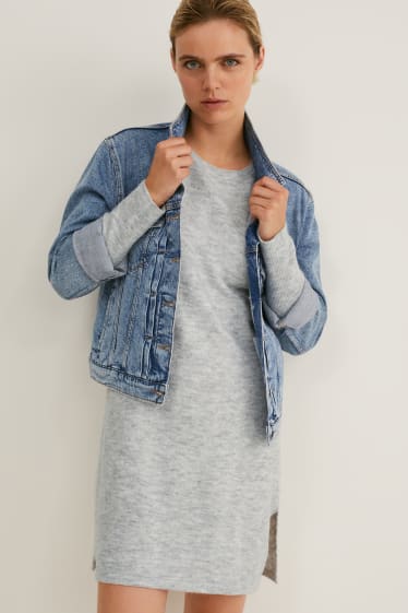 Women - Basic knitted dress - light gray-melange