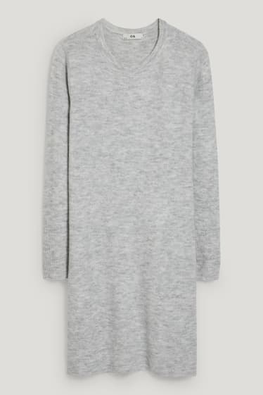 Women - Basic knitted dress - light gray-melange