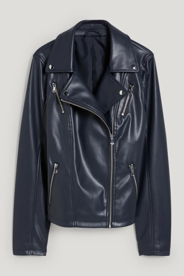 Donna - Giacca stile motociclista - similpelle - blu scuro
