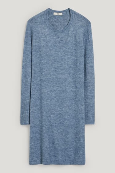 Damen - Basic-Strickkleid - recycelt - blau-melange