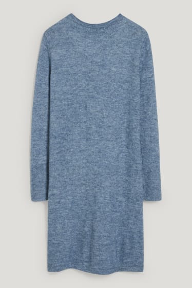 Women - Basic knitted dress - recycled - blue-melange