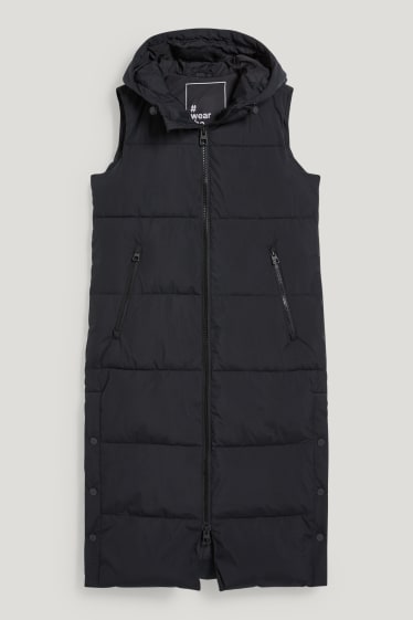 Dames - Gewatteerd vest met capuchon - gerecyclede stof - zwart