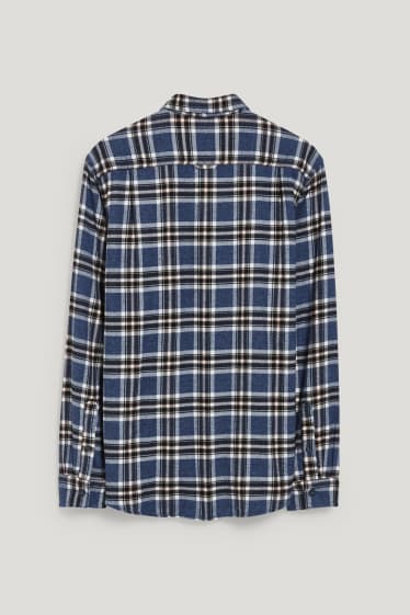 Hommes - Chemise en flanelle - coupe droite - col kent - à carreaux - bleu foncé / blanc