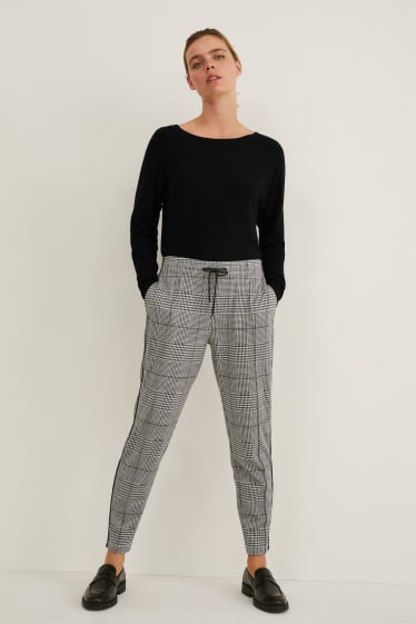 Donna - Pantaloni di stoffa - vita media - tapered fit - a quadretti - grigio / nero