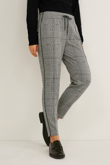 Donna - Pantaloni di stoffa - vita media - tapered fit - a quadretti - grigio / nero
