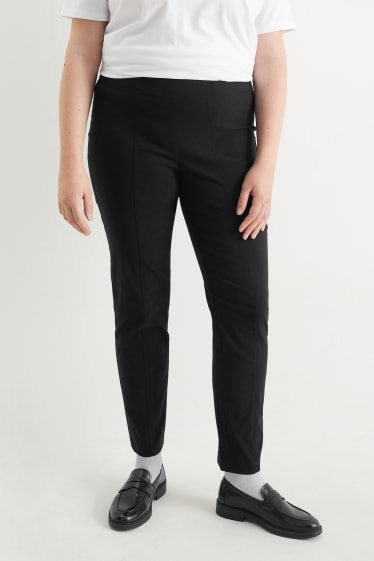 Dámské - Plátěné kalhoty - high waist - LYCRA® - černá