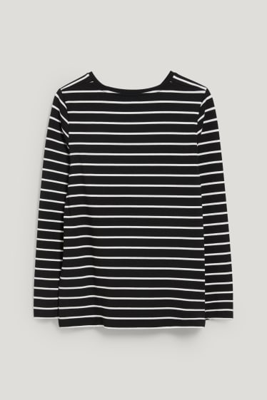 Damen - Still-Langarmshirt - gestreift - schwarz / weiss