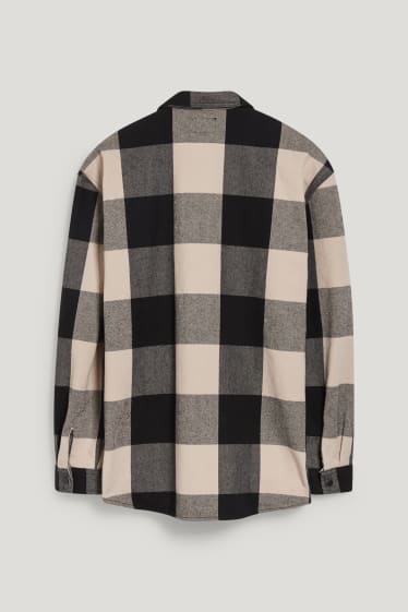 Exclu web - CLOCKHOUSE - veste-chemise en flanelle - coupe relax - col kent - à carreaux - noir / beige