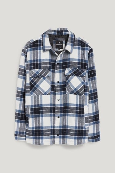 Exclusief online - CLOCKHOUSE - flanellen overhemdjas - relaxed fit - kent - geruit - donkerblauw / wit
