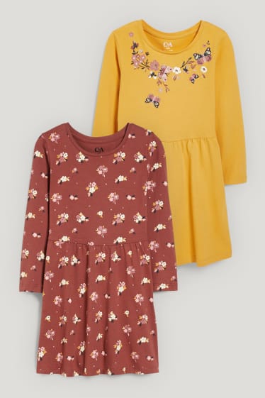 Filles - Lot de 2 - robes - à fleurs - bordeaux