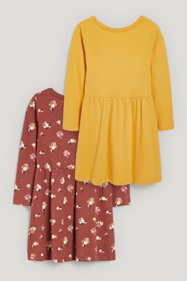 Filles - Lot de 2 - robes - à fleurs - bordeaux