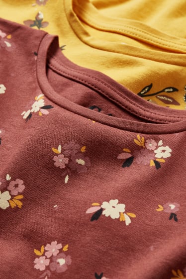 Filles - Lot de 2 - robes - à fleurs - bordeaux
