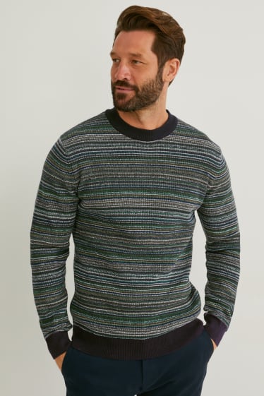 Hommes - Pullover - à rayures - vert