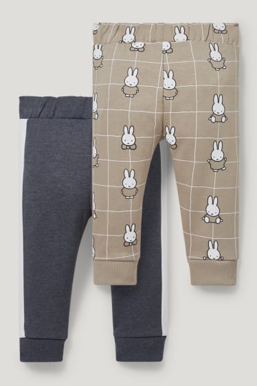 Miminka chlapci - Multipack 2 ks - Miffy - teplákové kalhoty pro miminka - šedá-žíhaná