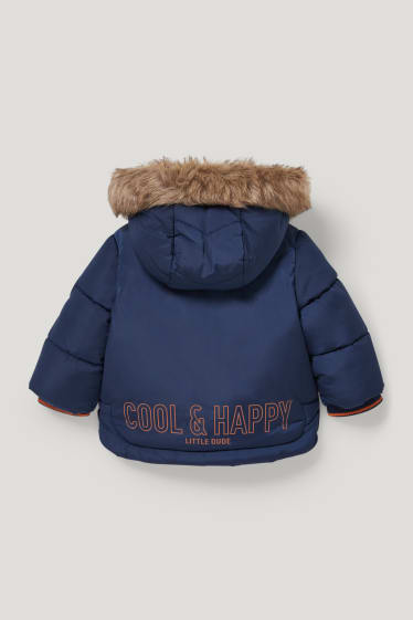 Bébé garçons - Doudoune bébé à capuche avec une garniture de fausse fourrure - bleu foncé