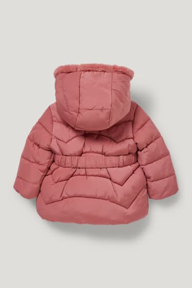 Bébé filles - Doudoune à capuche pour bébé avec garniture en fausse fourrure - orange-rouge