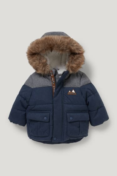 Bebés niños - Plumífero para bebé con capucha y pelo sintético - azul oscuro