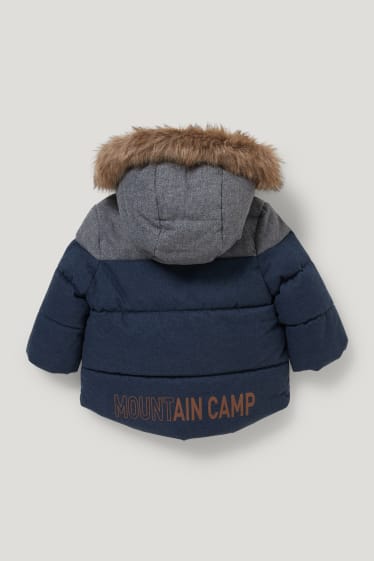 Bebés niños - Plumífero para bebé con capucha y pelo sintético - azul oscuro