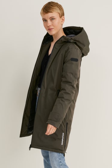 Kobiety - Płaszcz funkcyjny z kapturem - THERMOLITE® - ciemnozielony