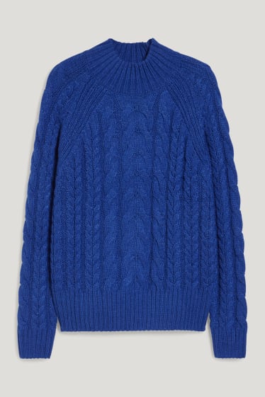 Femmes - Pull - matière recyclée - motif tressé - bleu foncé