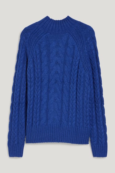 Femmes - Pull - matière recyclée - motif tressé - bleu foncé