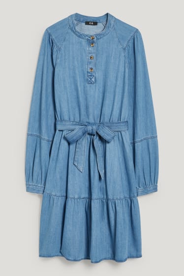 Damen - Jeanskleid mit Gürtel - jeans-blau