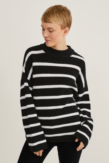 Kobiety - Sweter - w paski - czarny / biały