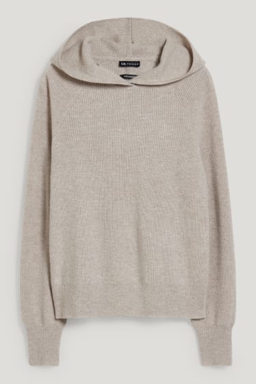Mujer - Jersey de cachemir con capucha - beis jaspeado