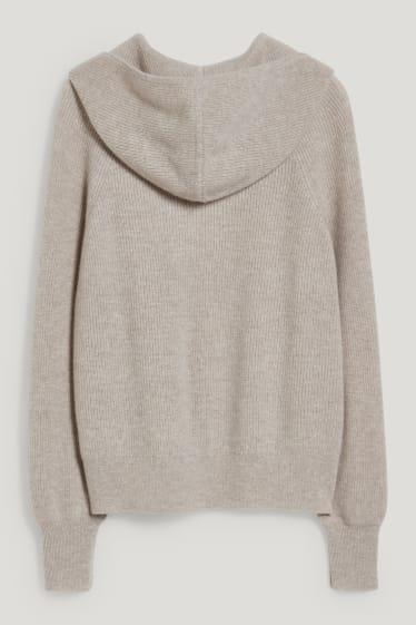 Mujer - Jersey de cachemir con capucha - beis jaspeado