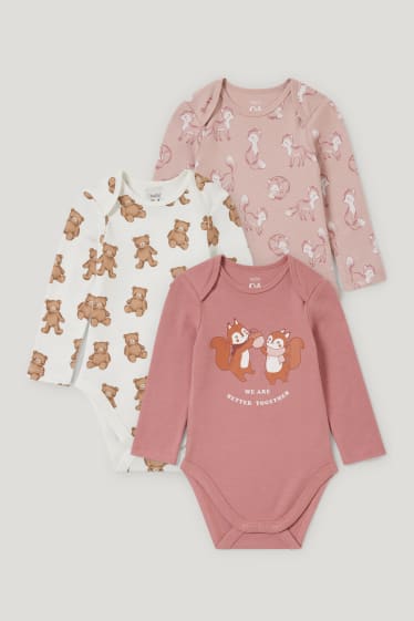 Baby Girls - Wielopak, 3 szt. - body niemowlęce - bawełna bio - jasnoróżowy