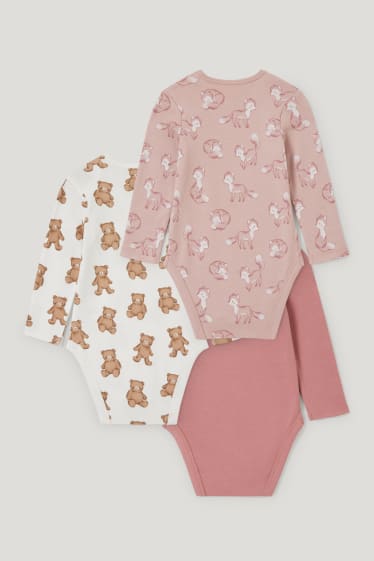 Baby Girls - Wielopak, 3 szt. - body niemowlęce - bawełna bio - jasnoróżowy