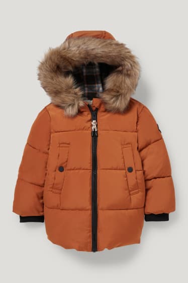 Bébé garçons - Parka bébé à capuche avec une garniture de fausse fourrure - havane