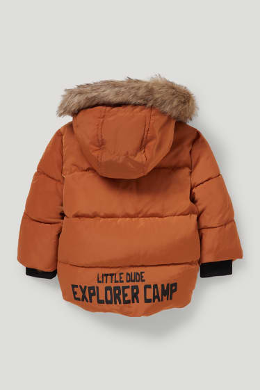 Bébé garçons - Parka bébé à capuche avec une garniture de fausse fourrure - havane