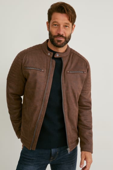 Hommes - Blouson motard - similicuir - marron