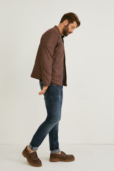 Hommes - Blouson motard - similicuir - marron
