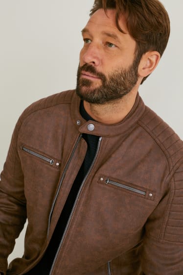 Hommes - Blouson motard - similicuir - marron