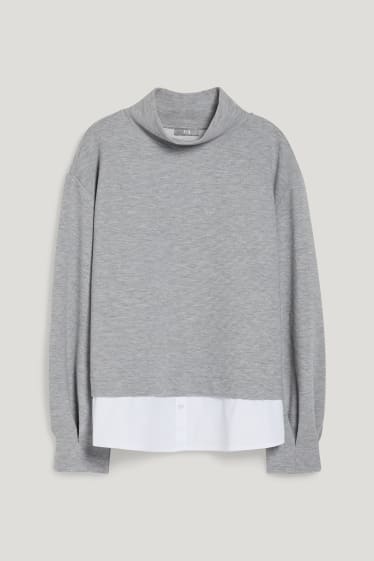 Damen - Sweatshirt - 2-in-1-Look - hellgrau-melange
